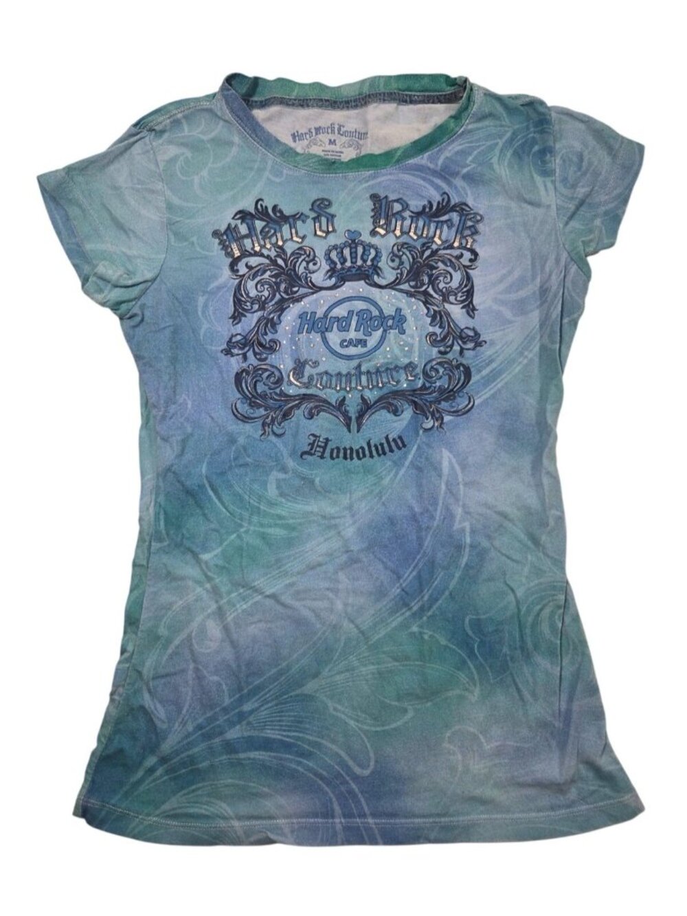 Y2K VTG Hard Rock Couture Womens Blue Affliction Style Graphic T Shirt - M Scene